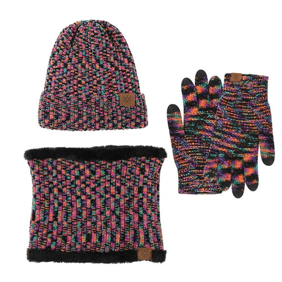 Winter Beanies Hats Hat Scarf Gloves Set Warm Knit Neck Warmer Wool Thermal Cap Outdoor Sport Ski Bike Mittens Men Women Caps For Men Women Fashion Hot Pink