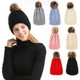thumbnail image 1 of Winter Beanies Unisex Knitted Casual Hat Warm Ski Hat Running Sports Hat Pom Cuff Ear Warmer Beanie, 1 of 3