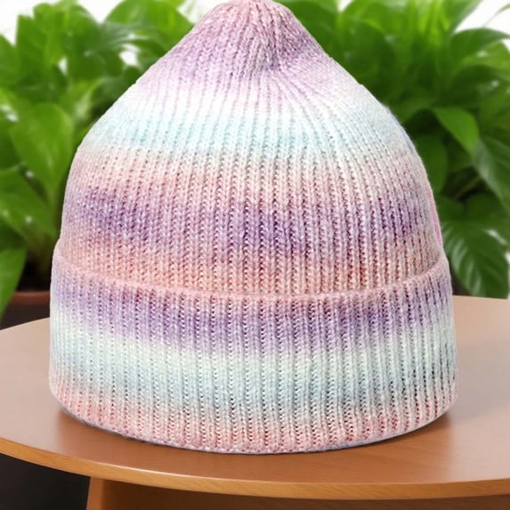 Winter Beanies Winter Knitted Hats Striped Curled Edgeless Cold Hat Outdoor Warmth Thick Woolen Hats