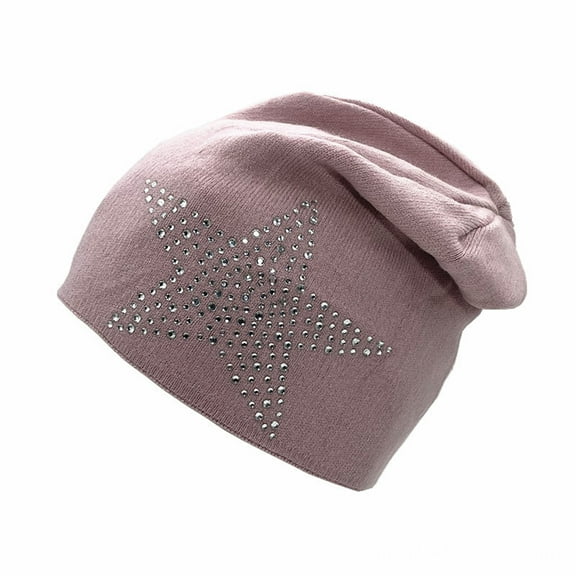 Winter Beanies Women's Fashion Solid Color Star Hot Diamond Curling Fall And Winter Knitting Pile Cap Baotou Hat