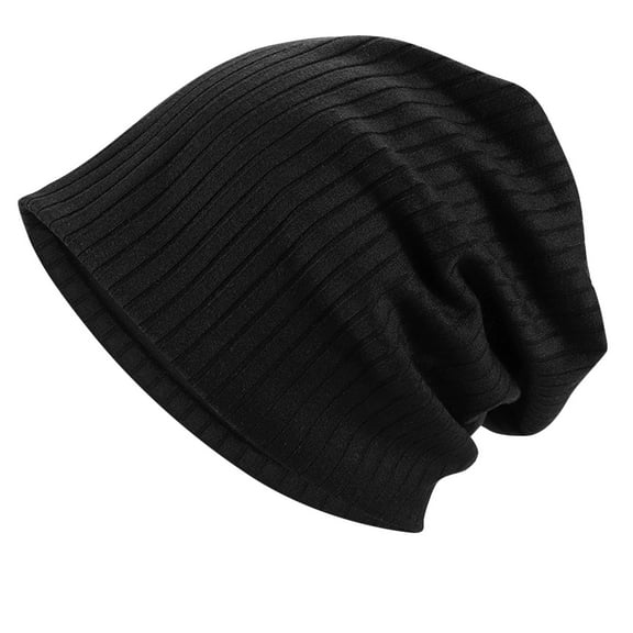 Winter Beanies Women's Fashion Solid Color Stripe Winter Knitted Pile Hat Headband Hat