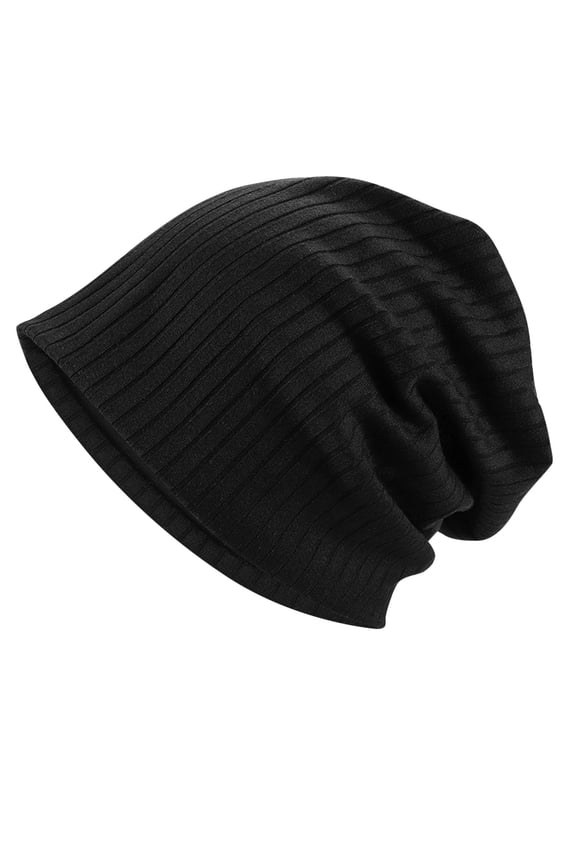 Winter Beanies Women's Fashion Solid Color Stripe Winter Knitted Pile Hat Headband Hat