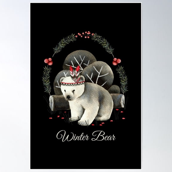 Winter Bear - Cute Baby Polar Bear Poster Wall Art, Modern Wall Decor For Living Room Bedroom, 16x24 UNFRAMED