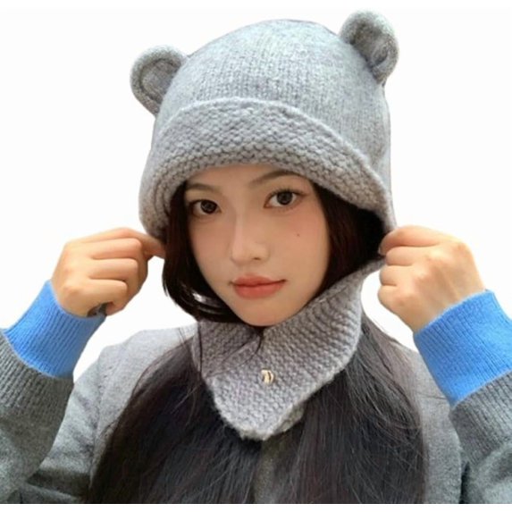 Winter Bear Ear Beanie Knit Warm Slouchy Hat for Women Fleece Lined Knitted Bucket Cap Beanies Hats Ear Protection