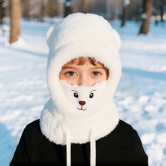 Winter Bear Head Cover, Soft Plush Material Windproof Warm Headgear Ideal For Cold Weather Outdoor Adventures, Comfortable Cute Animal-Shaped Design Head Wrap Perfect For Kids