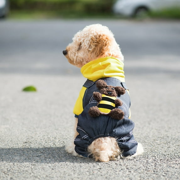 Winter Bear One-Piece Suit for Small Dog Warmth - Thickened Windproof Design with Cuffs (Yellow-S)