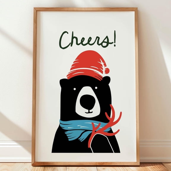 Winter Bear Poster, Cheerful Festive Wall Art, Cozy Kitchen Decor Warm Present Vintage UNFRAMED Poster Size 8x12
