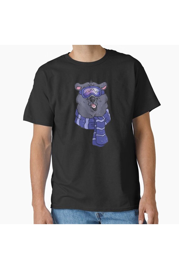 Winter Bear Sticker Style Cute Aesthetic Animal Gift Unisex T-Shirt, up to Size 5XL