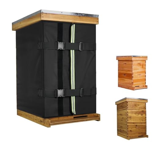 Winter Bee Hive Wrap for 8 and 10 Frame Hives, Adjustable Beehive Wrap 600D Oxford Waterproof Beekeeping Supplies, Cozy Windproof Bee Hive Insulation Wraps -76" X 26.5", Black