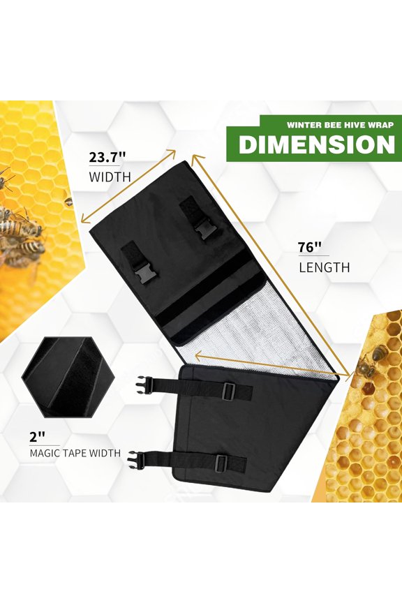 Winter Bee Hive Wrap for 8 and 10 Frame Hives, Adjustable Beehive Wrap Beekeeping Supplies, 600D Oxford Insulated Cover, Waterproof, Windproof, Lightweight, Eco-Friendly, Reusable, 75.98" x 23.6"