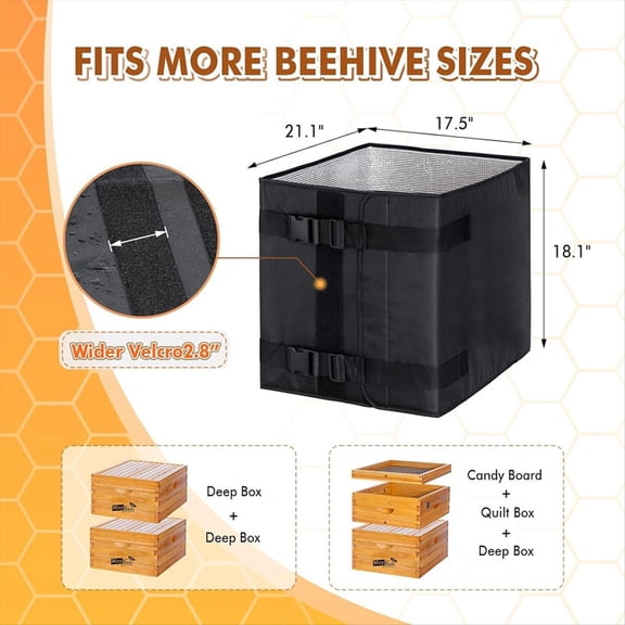 Winter Bee Hive Wrap for 10 and 8 Frame Beehives, 600D Oxford Cloth Adjustable Beehive Wrap for 2 Deep Hive Boxes
