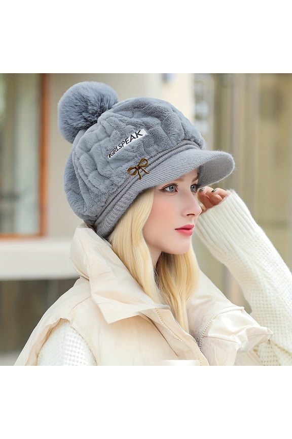 Winter Beret with Bowknot - Lightweight, Warm, Fitted Quick Buckle, Black and Brown Plush Fur, Cute Autumn and Winter Accessory, Christmas Gift, Outdoor Casual Wear, Winter Hat