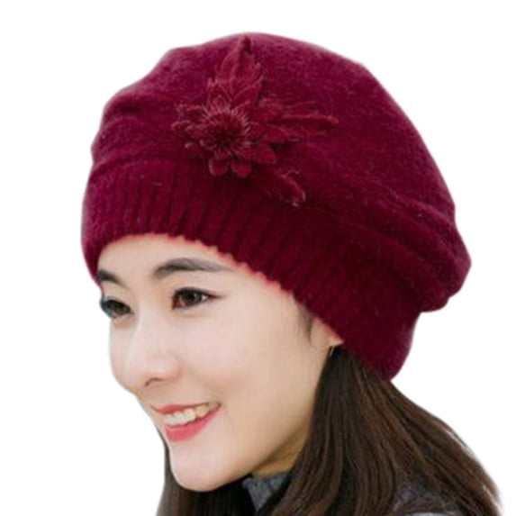 Winter Beret Hats for Women Fashion Flower Knit Crochet Warm Caps Berets Hat