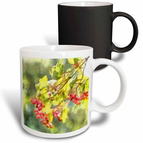 3drose, Winter Berries Watercolor, 11oz Magic Transforming Mug