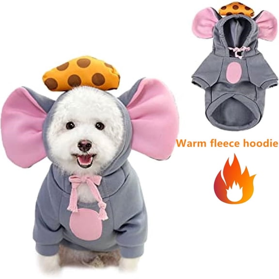 Newborn Winter Big Ear Mouse Dog Hoodies Cute Cheese Warm Pet Costume Halloween Cat Clothes for Small Medium Dogs Puppy French Bulldog Chihuahua