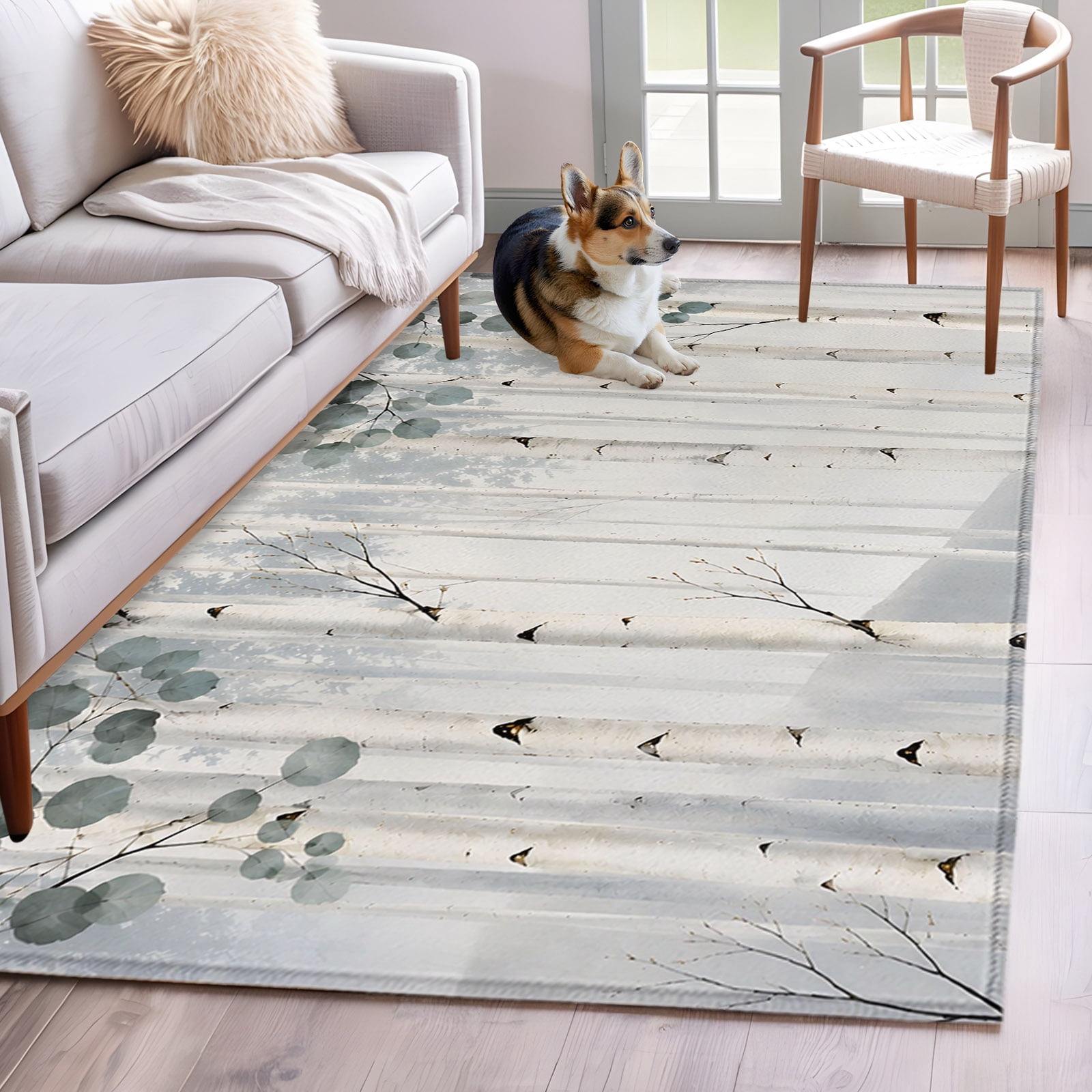 Winter Birch Tree Trunks Non-Slip Non-Shedding Floor Mat, Gradient ...