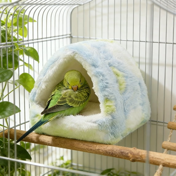 Winter Bird Nest, Small Parrot Hammock, Plush Hanging Perch Pod, Handwoven Cozy Cage Bed for Indoor Pet Birds During Cold Months