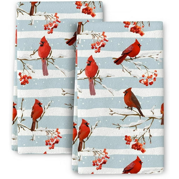 Winter Birds Cardinal Christmas Decor Kitchen Towels Decorative Set Soft Absorbent Hand Towels for Kitchen Bar Tea Towels Christmas Holiday Decor Gifts 16x24 Inch