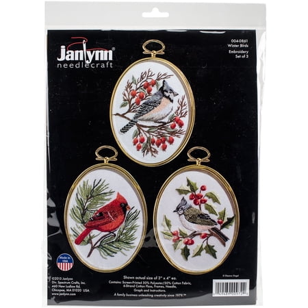 Winter Birds Embroidery Kit Set Of 3-3"X4" Stitched In Floss, Pk 1, Janlynn