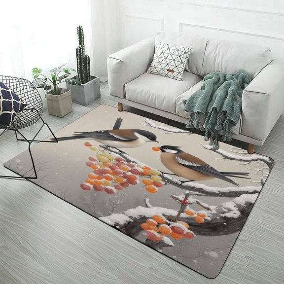 Winter Birds with Berries Carpet for Home Decoration Rugs Soft Carpet for Bedroom Room Living Room Bathroom Entrance Door Non-slip Comfort Mat