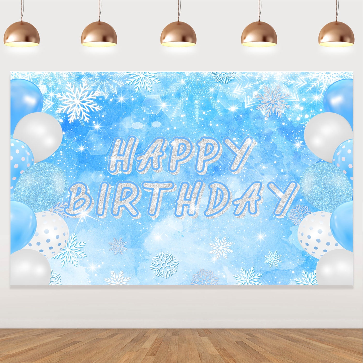Tingjoo Cartoon Birthday Backdrop Photography Blue With Gold