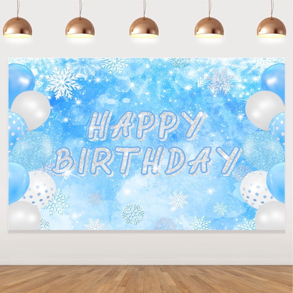 Winter Birthday Backdrop Boys Girl, Winter Birthday Party Background 4.9x3.2ft Vinyl Blue and Silver Snowflake Birthday Backdrops