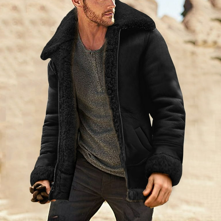 Winter Black Jackets For Men Autumn And Plus Size Coat Lapel Collar Padded  Leather Jacket Vintage Thicken Sheepskin Polyester 