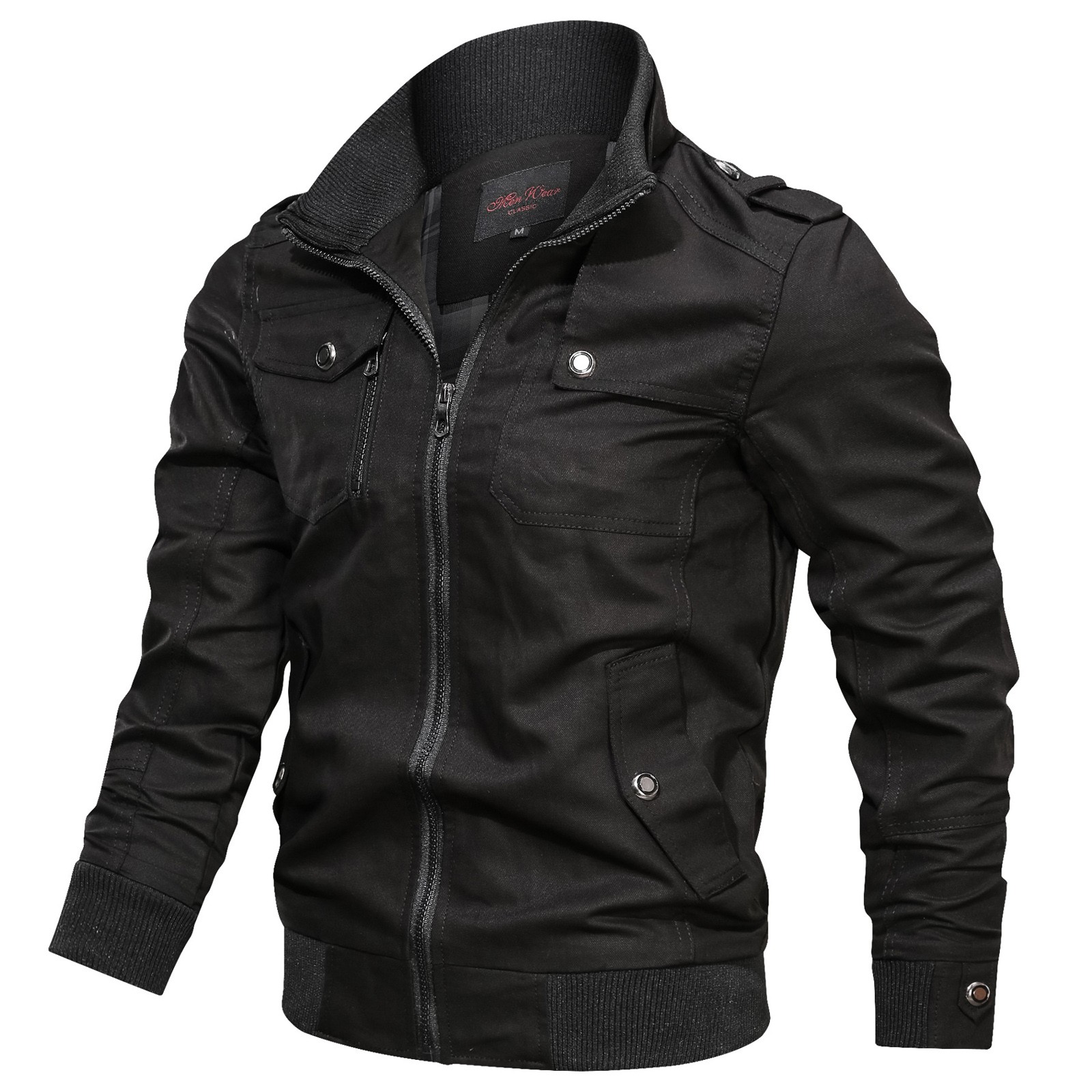 nochalofo Winter Black Jackets for Men Men s Casual Plus Size Military Jacket Solid Coat Zipper Cotton Size 2XL