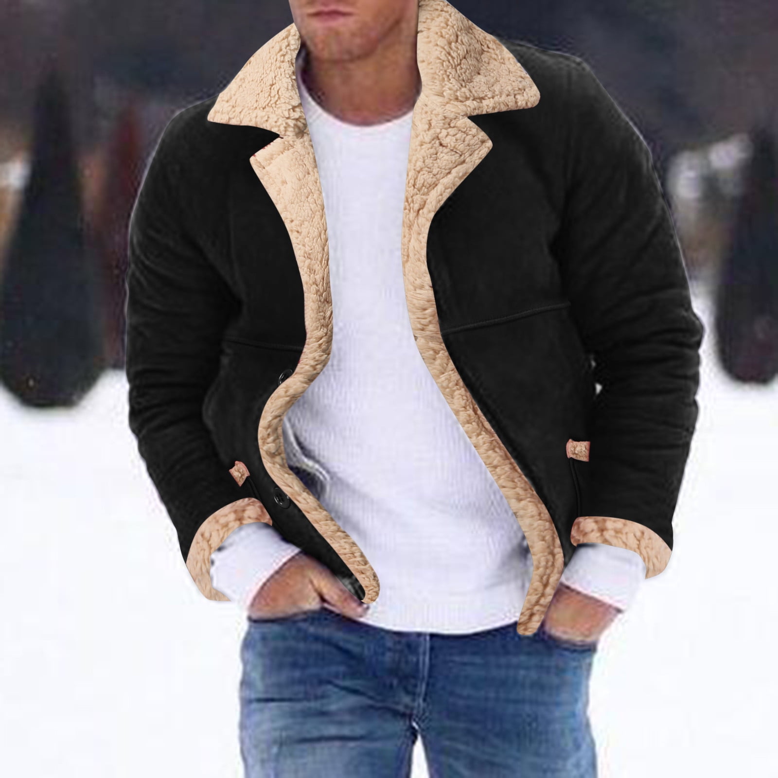 Winter Black Jackets For Men Plus Size Coat Lapel Collar Long Sleeve ...