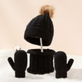 thumbnail image 1 of Winter Black Kids Hat Scarf Glove Set Knit Lined Neck Warmer Mittens For Toddler Boys Girls Cotton, 1 of 5