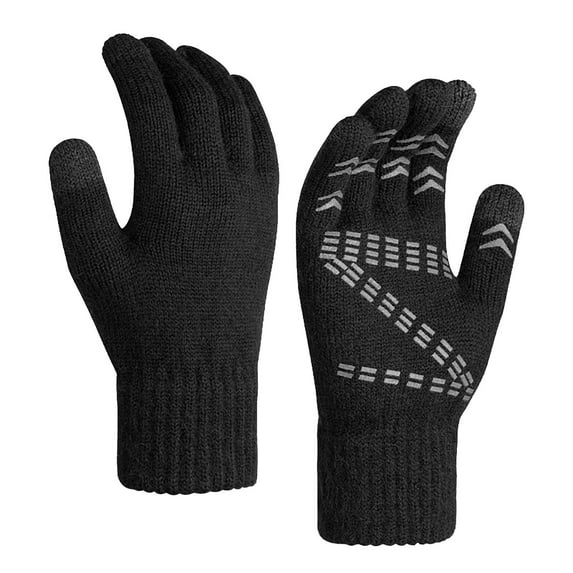 Winter Black Unisex Thermal Gloves With Grip Two Finger Design Touchscreen Warm And Thick Blended