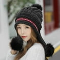 thumbnail image 1 of Winter Black Women Fashion Keep Warm Hats Knitted Cotton Hemming Hat With Hair Ball, 1 of 9