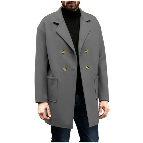 Winter Blazer Coat Mens Wool Coat Thicken Suit Jacket Notched Collar Peacoat with Pocket Mid Length Overcoat Business Outwear Jackets Classic Dressy Coats