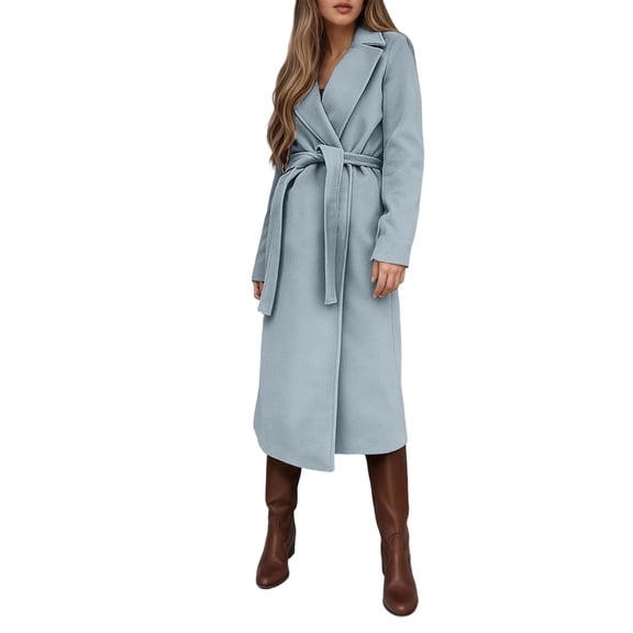 Winter Blend Trench Coat Classic Lapel Long Sleeve Overcoat With Tie Belt Elegant Solid Color Outerwear For Fall And Seasons Timeless Versatile Ladies Fashion Jacket winter clothing for women