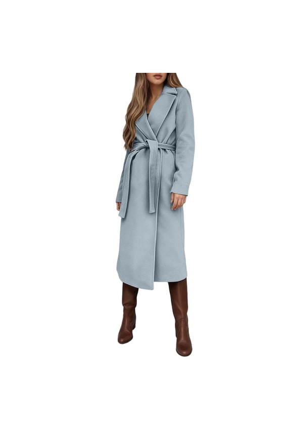Winter Blend Trench Coat Classic Lapel Long Sleeve Overcoat With Tie Belt Elegant Solid Color Outerwear For Fall And Seasons Timeless Versatile Ladies Fashion Jacket winter clothing for women