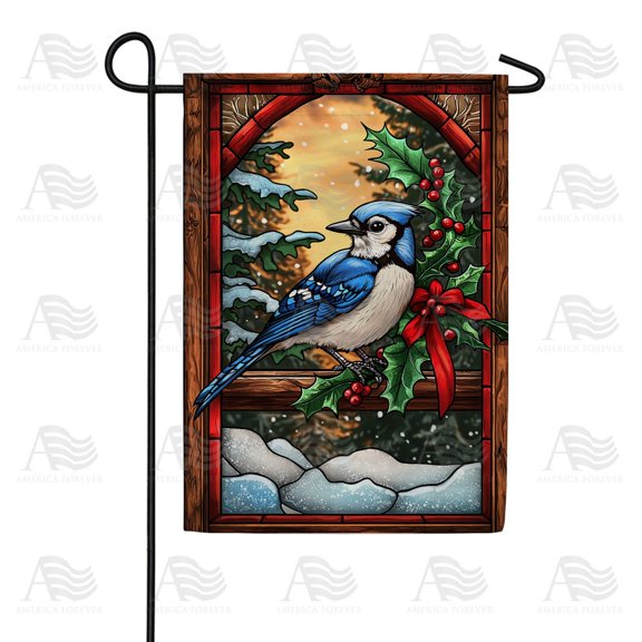Winter Blue Jay Cheerful Frosty Seasonal Wildlife Bird Outdoor Decoration Art, 12x18 POLE NOT INCLUDED