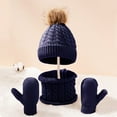 thumbnail image 1 of Winter Blue Kids Hat Scarf Glove Set Knit Lined Neck Warmer Mittens For Toddler Boys Girls Cotton, 1 of 6