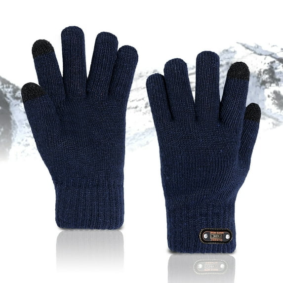 Winter Blue Men'S Gloves Knitted Adult Five-Finger Screen Thickening Warm Cycling