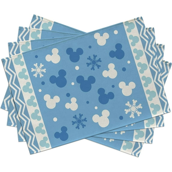Winter Blue Placemats Set of 4, Snowflake Polka Dot Dining Table Place Mats, Christmas Seasonal Kitchen Decor Home Decoration 12 x 18 Inch