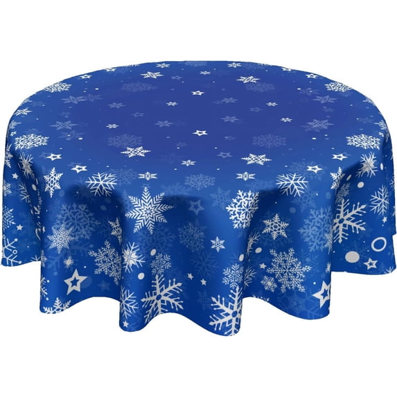 Winter Blue Snowflake Tablecloth Blue and White Round Tablecloth 60 Inch Snow Winter Table Cloth for Farmhouse Kitchen Decor Polyester Fabric Christmas Table Cover for Holiday Party Outdoor Camping