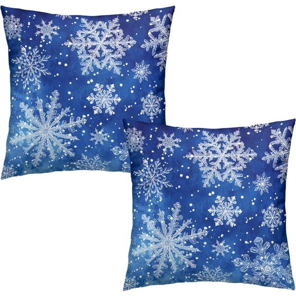 Winter Blue Snowflake Throw Pillow Covers 16x16 Set of 2 Merry Christmas Snowflakes Decorative Pillow Cases Xmas Holiday Outdoor Pillowcase for Farmhouse Living Room Decor