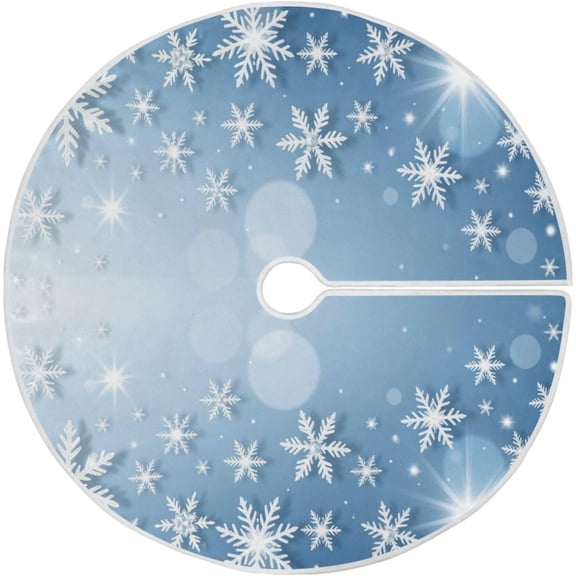 Winter Blue Snowflakes Christmas Tree Skirt 36 in White Silver Snowflake Snow Xmas Tree Skirt Large Tree Stand Mat Tree Skirts Decorations for Winter Holiday Party Home Office Tree Skirt Ornaments