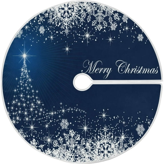 Winter Blue Snowflakes Christmas Tree Skirt Home Christmas Decoration Large Round Tree Skirt 47.2 Inches