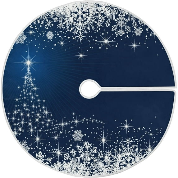 Winter Blue Snowflakes Christmas Tree Skirt Home Christmas Decoration Large Round Tree Skirt 47.2 Inches