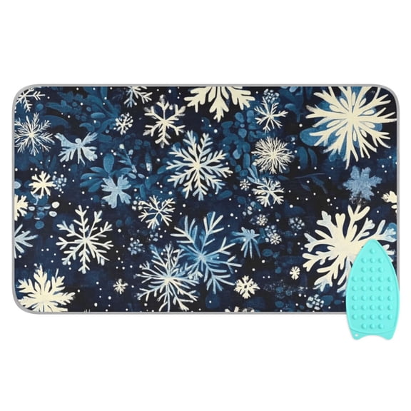 Winter Blue Snowflakes Ironing Mat Blanket for Table Top Travel Portable Ironing Board Pad 47.2x27.6 Inch