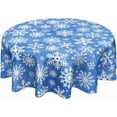 thumbnail image 1 of Winter Blue Snowflakes Round Tablecloth Blue and White Round Christmas Table Cover 60 Inch Washable Xmas Holiday Table Cloth for Home Kitchen Dining Room Patio Picnic Party Indoor Outdoor Decor, 1 of 6