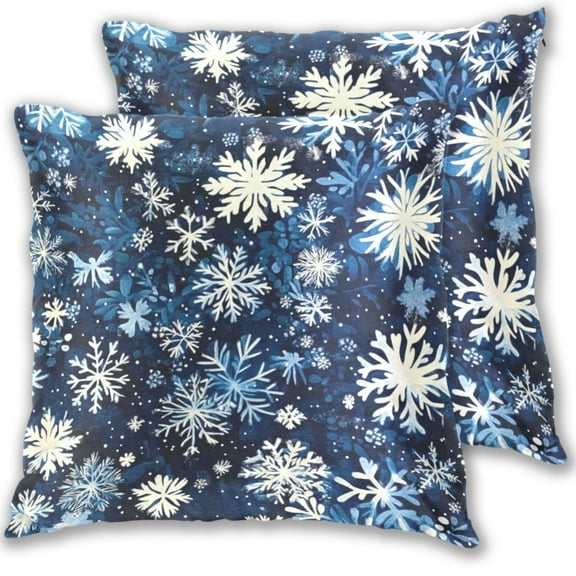 Winter Blue Snowflakes Throw Pillow Covers 16x16 Inch 2 Packs Decorative Square for Living Room Couch Bed Sofa