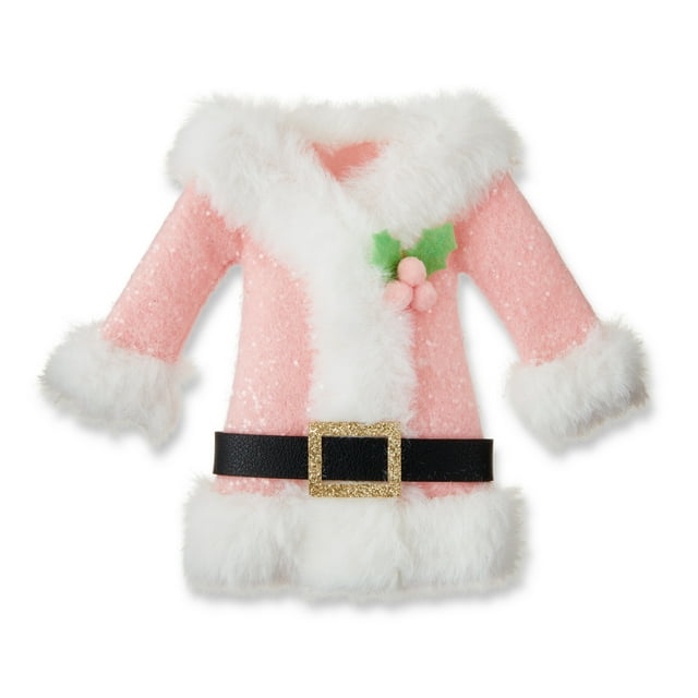 Winter Blush Pink & White Santa Suit Christmas Ornament, 6.3 in, by Holiday Time