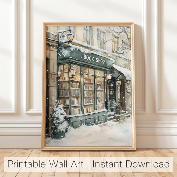 Winter Book Shop New York Wall Art Print