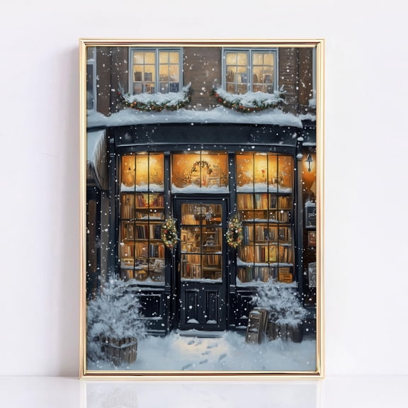 Winter Book Shop New York Wall Art Reading Nook Print Bookish Christmas Decor Book Lover G